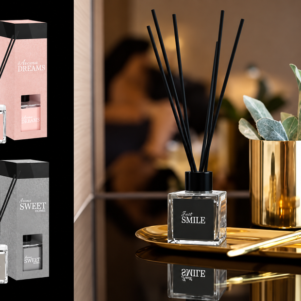 Premium diffuzor- osvežilec prostora z ratanivimi palčkami v elegantnem pakiranju